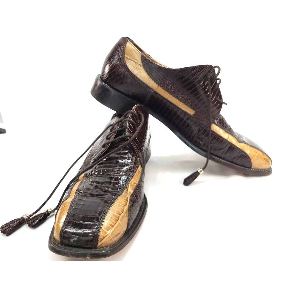 Stacy Adams Genuine Snakeskin Dress Shoes Two Tone Brown Tan 9.5 M **READ**